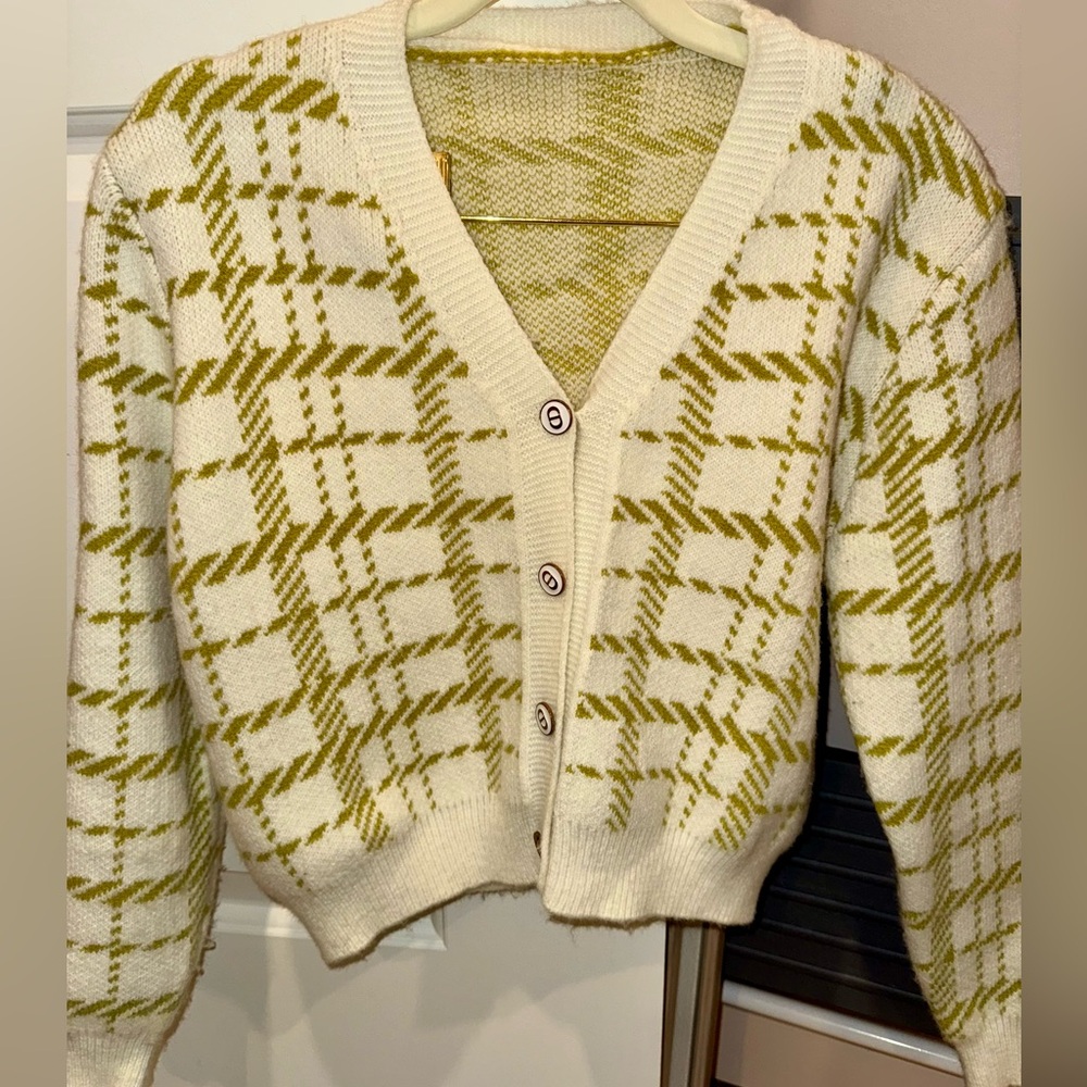 Plaid Knit Cardigan Sweater